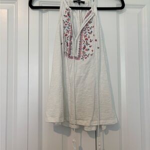 Miss Me White Tank with Multicolor Floral Embroidery